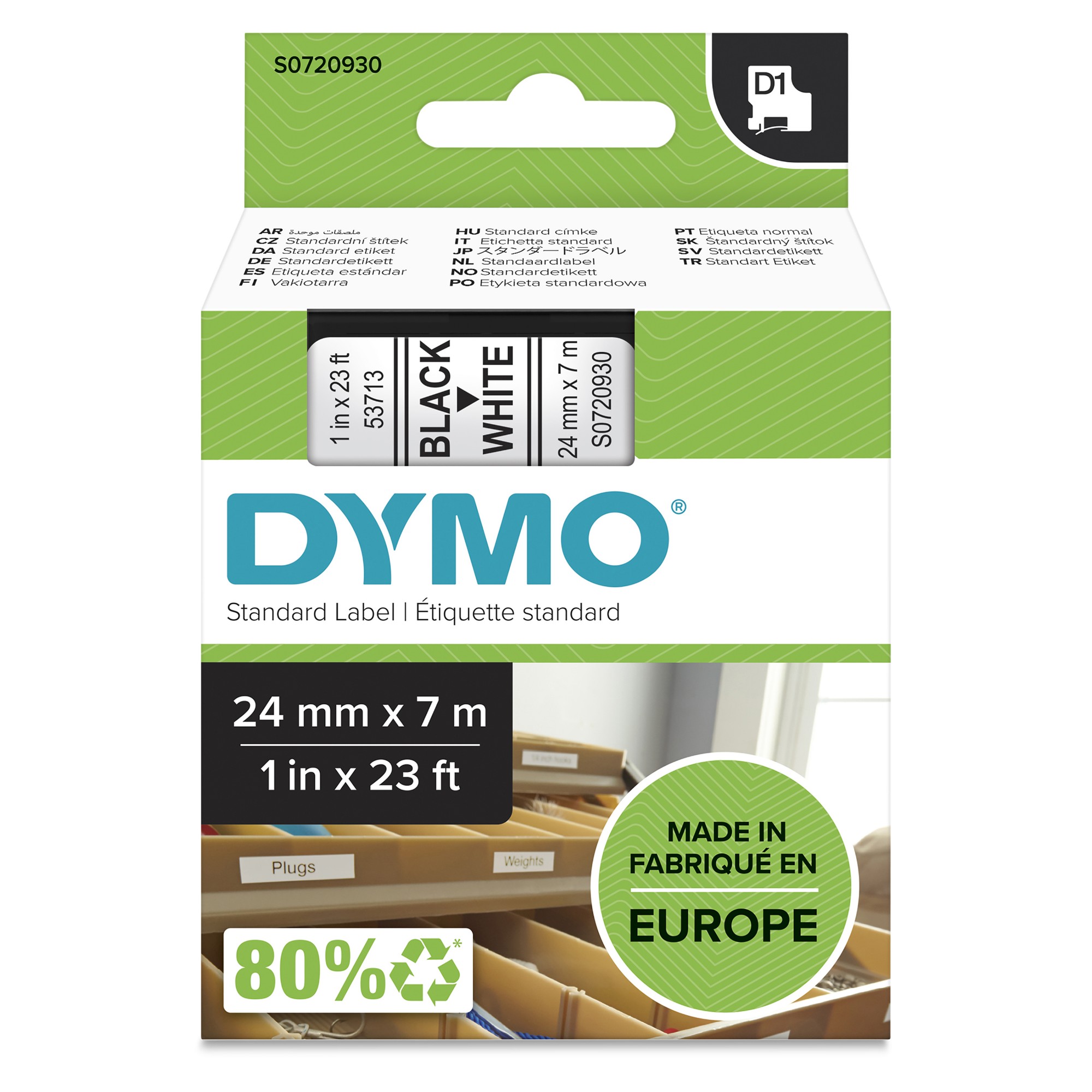 Dymo 53713/S0720930 DirectLabel-etikettes black on white 24mm x 7m for Dymo D1 6-24mm/400 Duo
