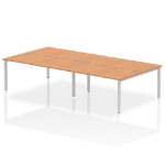 Dynamic Impulse Back-to-Back 4 Person Bench Desk W1600 x D1600 x H730mm With Cable Ports Oak Finish Silver Frame - IB00163 DD