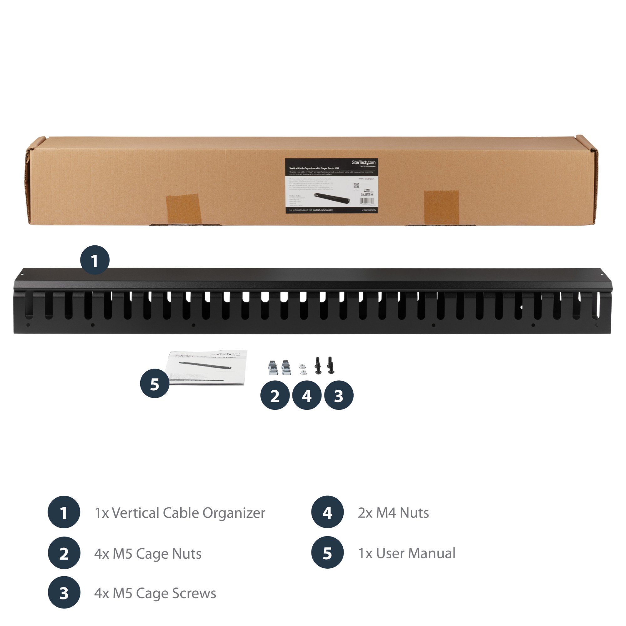 StarTech.com Vertical Cable Organizer with Finger Ducts - 0U - 3 ft.