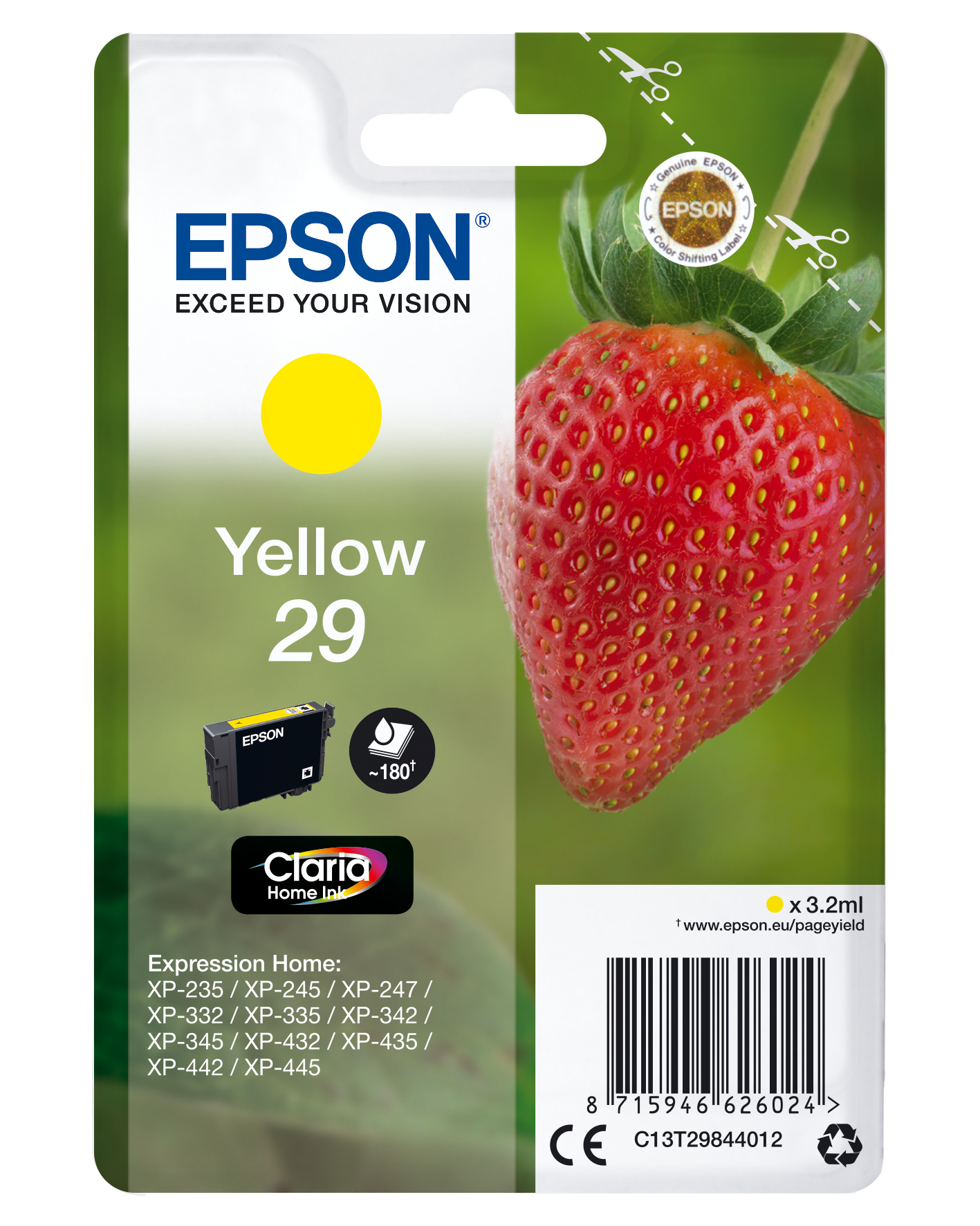 Image of Epson C13T29844012/29 Ink cartridge yellow, 180 pages ISO/IEC...