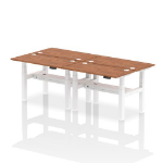 Dynamic Air Back-to-Back W1200 x D600mm Height Adjustable Sit Stand 4 Person Bench Desk With Cable Ports Walnut Finish White Frame - HA01594 DD