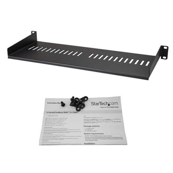 StarTech.com 1U Vented Server Rack Cabinet Shelf - 7in Deep Fixed Cantilever Tray - Rackmount Shelf for 19" AV/Data/Network Equipment Enclosure with Cage Nuts & Screws - 44lbs capacity