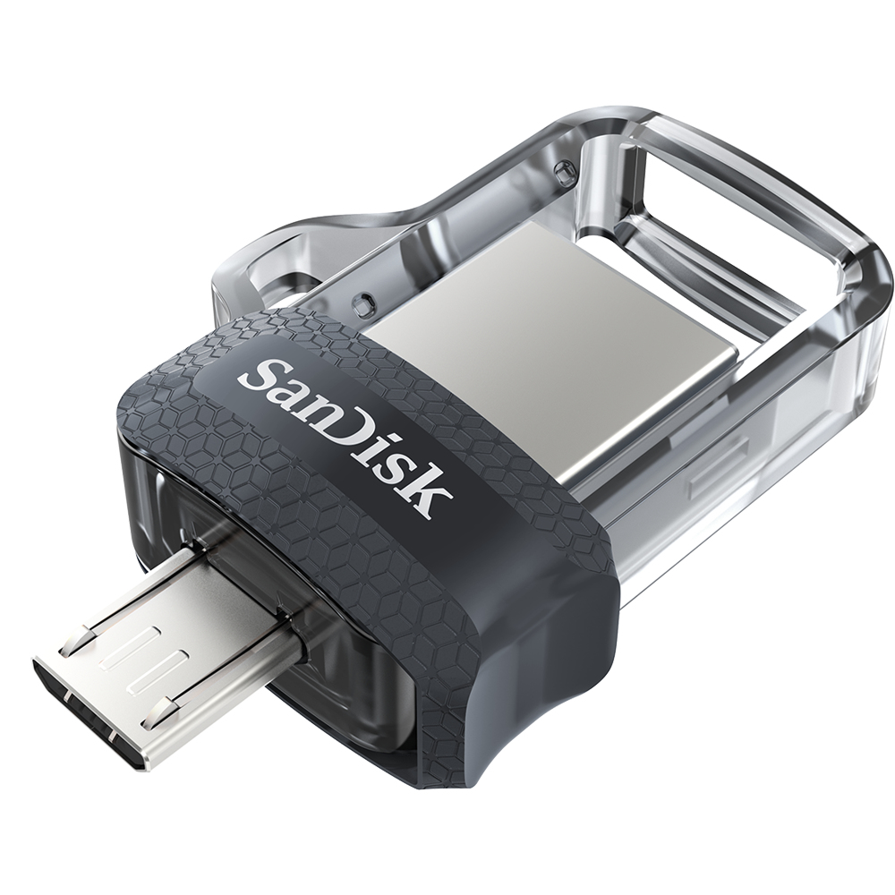 SanDisk Ultra Dual m3.0 USB flash drive 16 GB USB Type-A / Micro-USB 3.2 Gen 1 (3.1 Gen 1) Black, Silver, Transparent