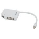 Manhattan Mini DisplayPort 1.2 to HDMI, DVI and VGA Adapter Cable (3-in-1), 25cm, White, Male to Female, Passive, HDMI 4K@30Hz, VGA and DVI 1080p@60Hz, Equivalent to MDP2VGDVHDW, Compatible with DVD-D, Three Year Warranty, Blister