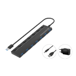 LevelOne Conceptronic HUBBIES19BP 7-Port USB 3.0 HUB with Power Adapter; 90cm Cable; Individual Power Switch; USB 3.2 Gen 1