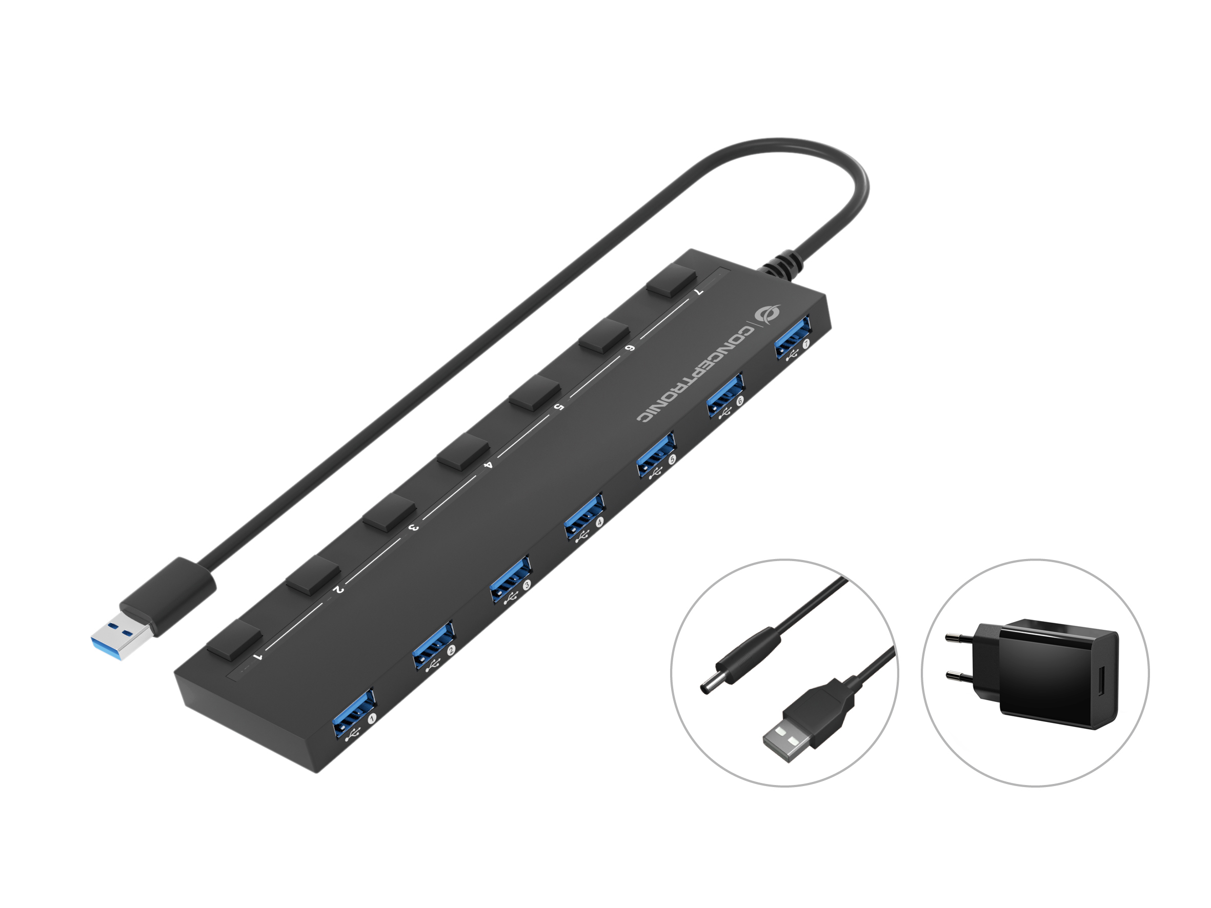 Image of LevelOne Conceptronic HUBBIES19BP 7-Port USB 3.0 HUB with Power...