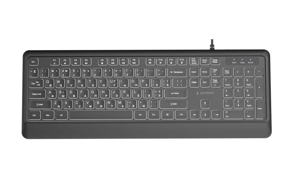 GEM bird KB-UML-04-CYRL Slim wired backlight keyboard, black, Cyrillic layout