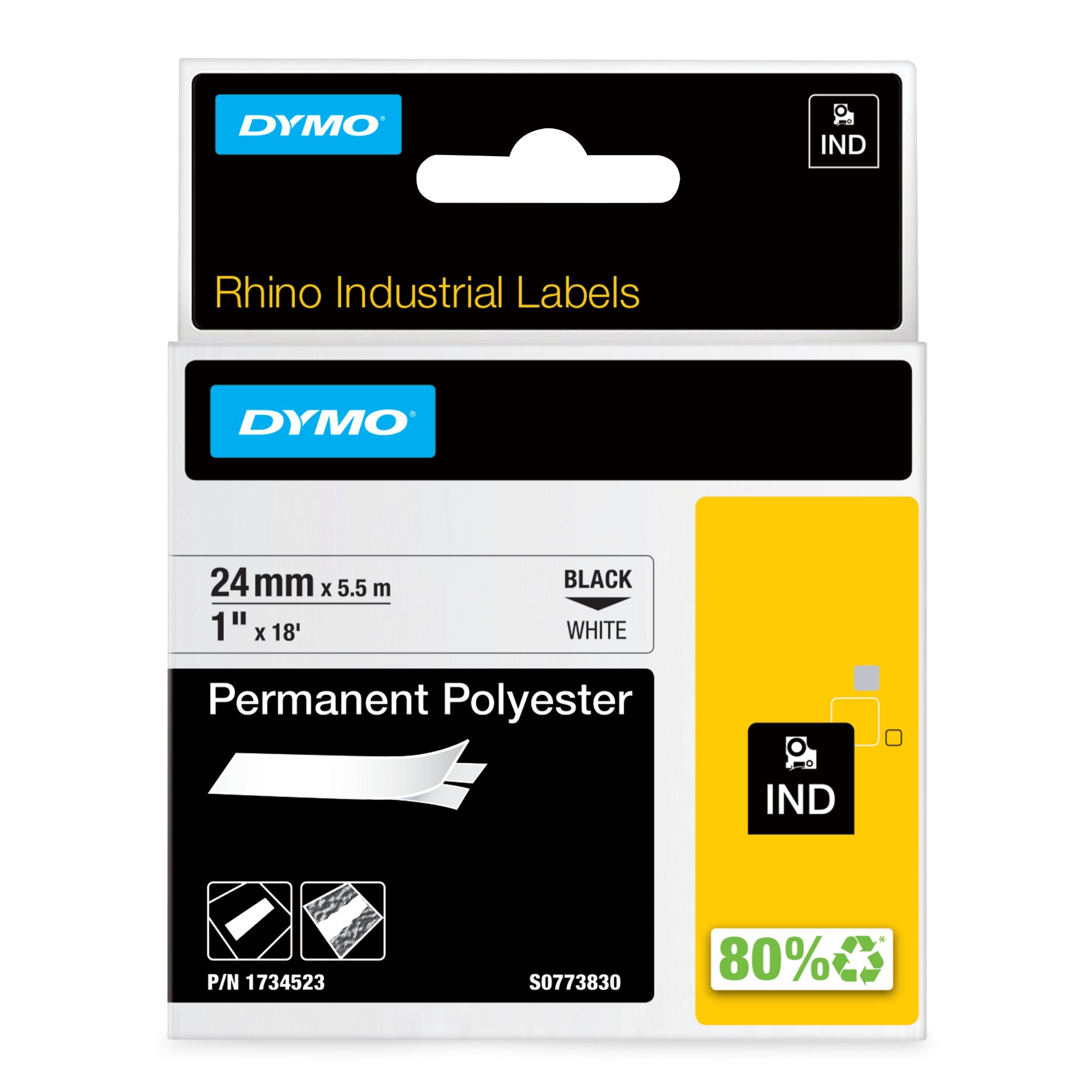 Dymo 1734523/S0773830 Ribbon Polyester permanent black on white 24mm x