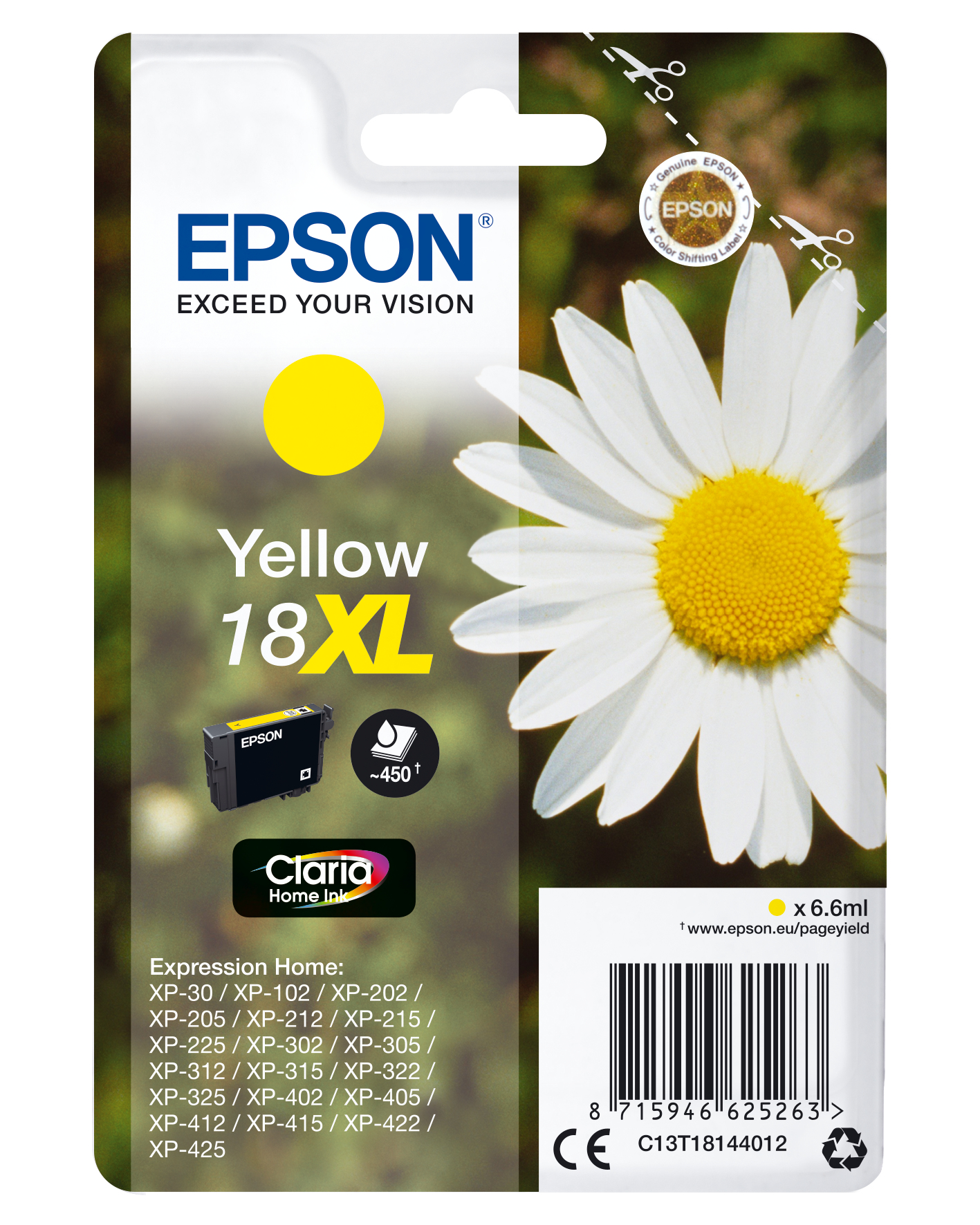 Image of Epson C13T18144012/18XL Ink cartridge yellow high-capacity, 450...