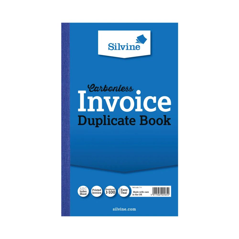 Silvine 210x127mm Duplicate Invoice Book Carbonless Ruled 1-100 Taped