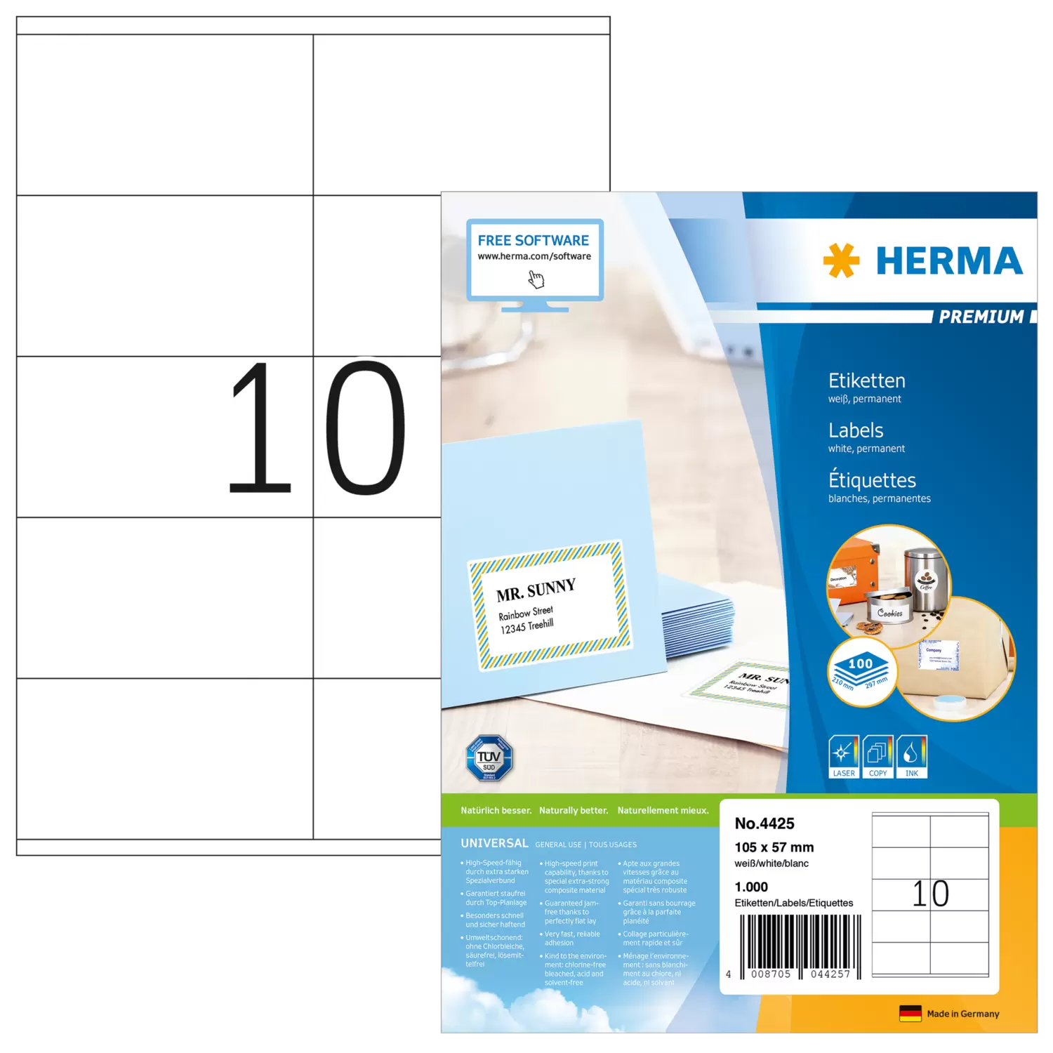 Image of HERMA Labels Premium A4 105x57 mm white paper matt 1000 pcs.