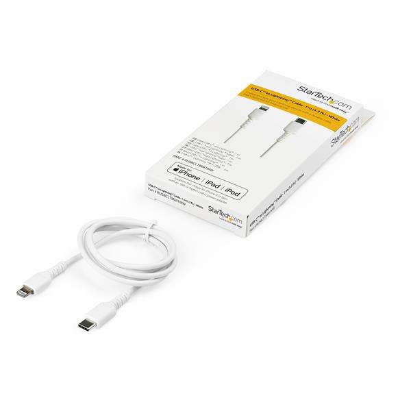 StarTech.com 1m USB C to Lightning Cable - Durable White USB Type C to Lightning Connector Fast Charge & Sync Charging Cord, Rugged w/Aramid Fiber Apple MFI Certified iPhone 11 iPad Air