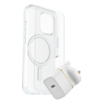 OtterBox Symmetry Series Clear for MagSafe + Premium Glass + Fast Charge Wall Charger USB-C 30W Type G for Apple iPhone 16