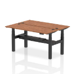 Dynamic Air Back-to-Back W1600 x D600mm Height Adjustable Sit Stand 2 Person Bench Desk With Cable Ports Walnut Finish Black Frame - HA02202 DD