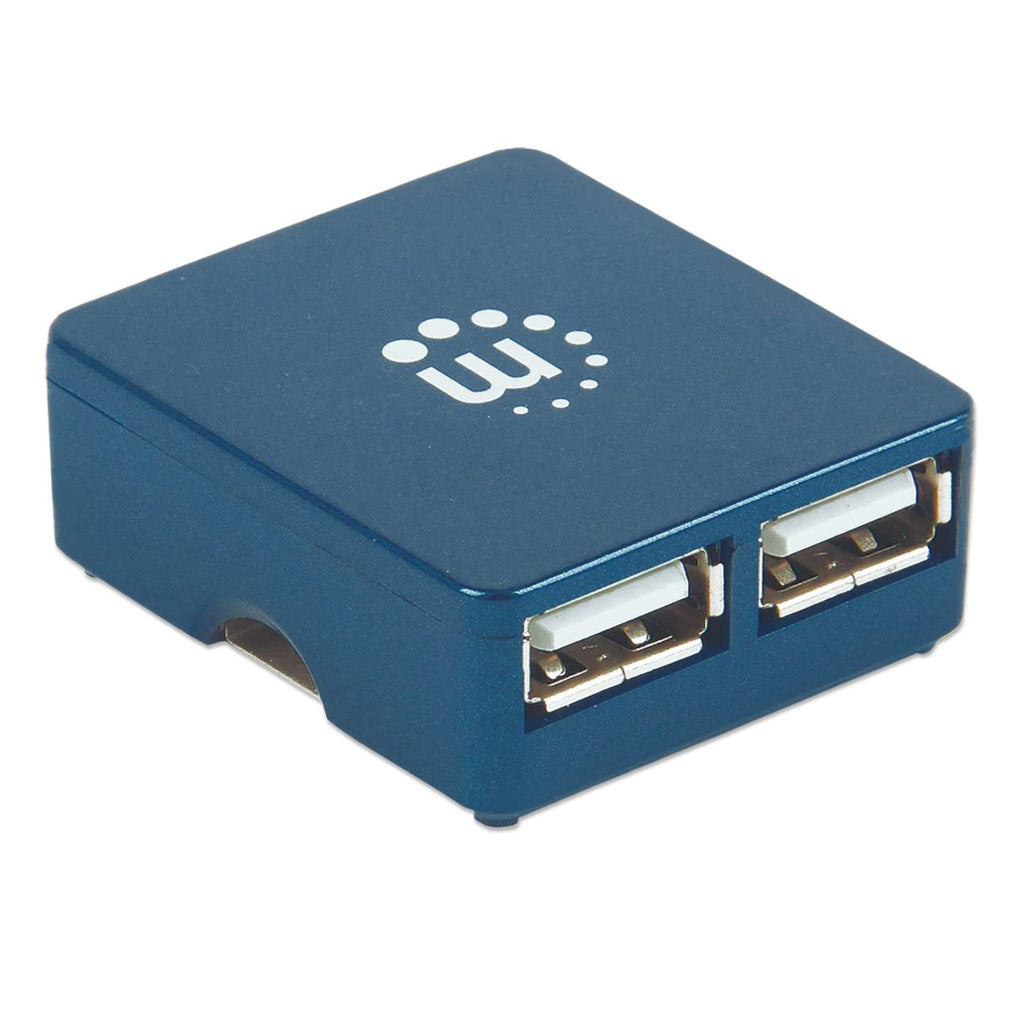 Manhattan USB-A 4-Port Micro Hub, 4x USB-A Ports, Blue, 480 Mbps (USB 2.0), Bus Power, Equivalent to Startech ST4200MINI2, Hi-Speed USB, Three Year Warranty, Blister