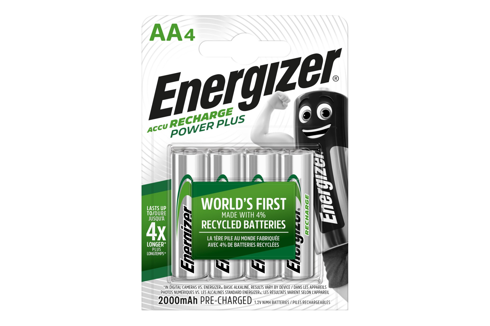 E300850400 ENERGIZER Power PLUS Rechargeable 2000mAh Ni-MH AA Batteries - Pack of 4