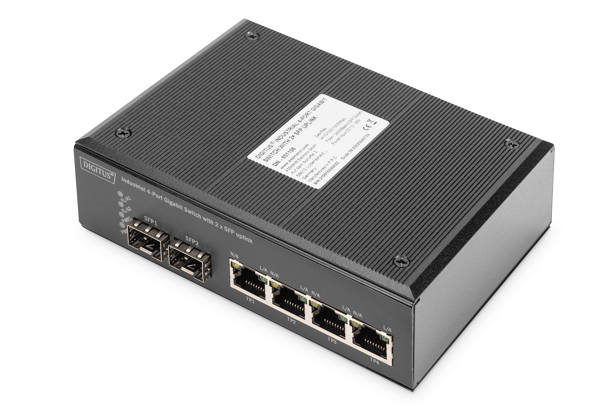 Digitus Industrial 4 Port Gigabit Switch, Unmanaged, 2 Uplinks