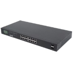 Intellinet 16-Port Gigabit Ethernet PoE+ Switch with 2 SFP Ports, LCD Display, IEEE 802.3at/af Power over Ethernet (PoE+/PoE) Compliant, 370 W, Endspan, 19" Rackmount