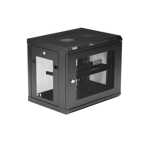 StarTech.com 2 Post 9U 19&quot; Wall Mount Network Cabinet - Adjustable Depth 6-15&quot;- Locking IT Switch Depth Enclosure - Vented Computer/Electronics Equipment Data Rack w/Shelf &amp; Hook &amp; Loop Tape