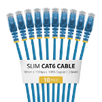 StarTech.com 1m Blue Slim CAT6 Cable, 10 Pack, Snagless, 100W PoE, UTP, LSZH, 28AWG Pure Bare Copper Wire, Slim RJ45 Network Patch Cord w/Strain Reliefs, Individually Tested