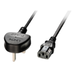 Lindy 3m UK 3 Pin Plug To IEC C13 Mains Power Cable, Black