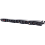 Intellinet Vertical Rackmount 12-Way Power Strip - German Type, With On/Off Switch and Overload Protection, 1.6m Power Cord