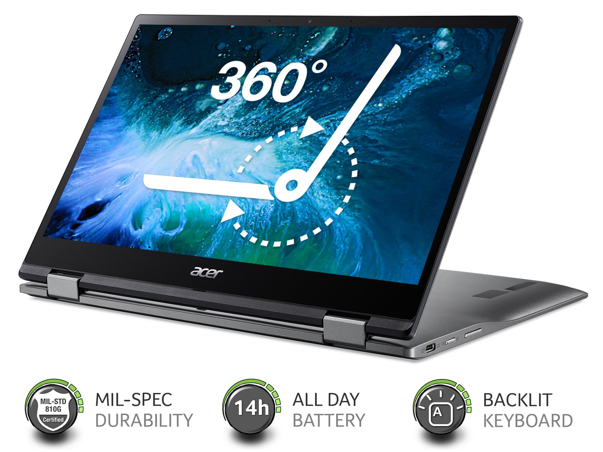 Acer Chromebook R841T-S3PW 7c Hybrid (2-in-1) 33.8 cm (13.3") Touchscreen Full HD Qualcomm Snapdragon 4 GB LPDDR4x-SDRAM 64 GB Flash Wi-Fi 5 (802.11ac) ChromeOS Grey