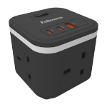 Fellowes Power Cube with 3 Power Socket Extension USB-A & USB-C Ports Black