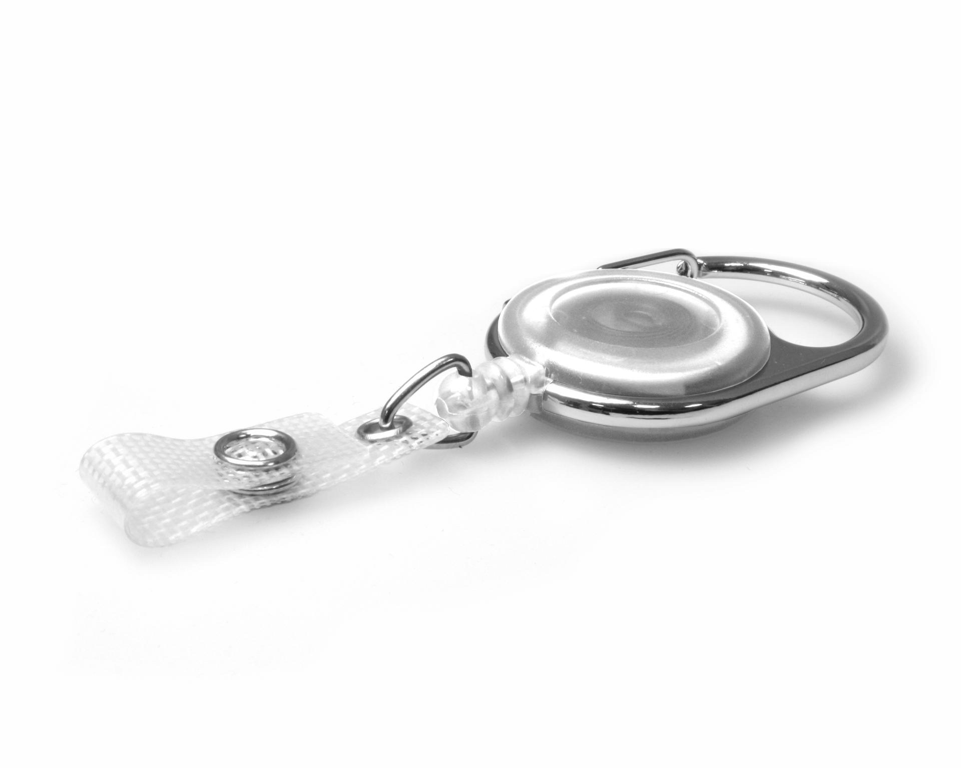 Image of Digital ID White Carabiner ID Badge Reels with Strap Clip (Pack of 50)