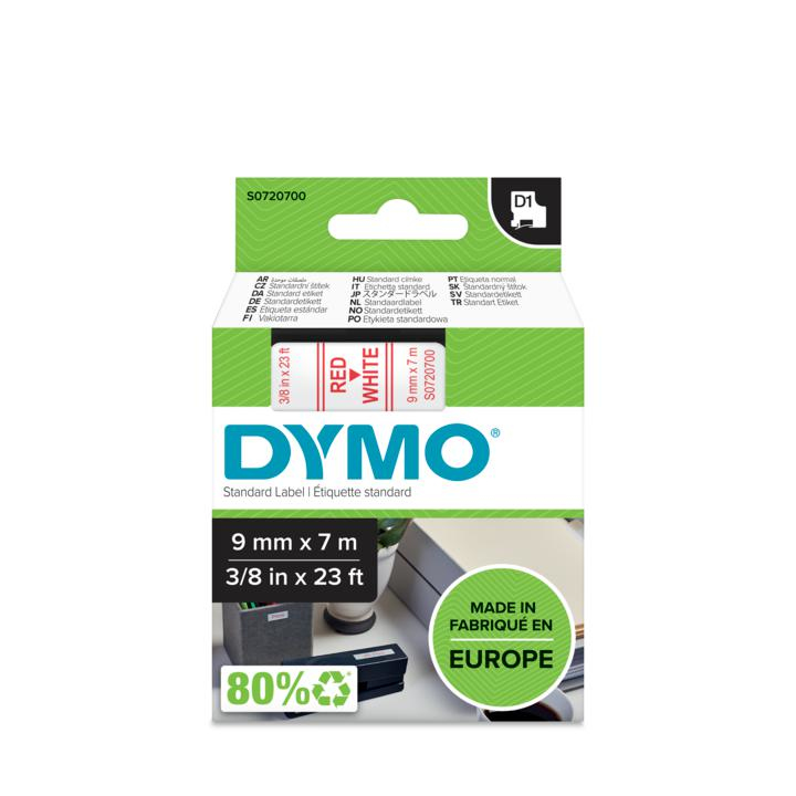 Dymo 1000/54000 D1 Standard Tape 9mm x 7m Red on White S0720700