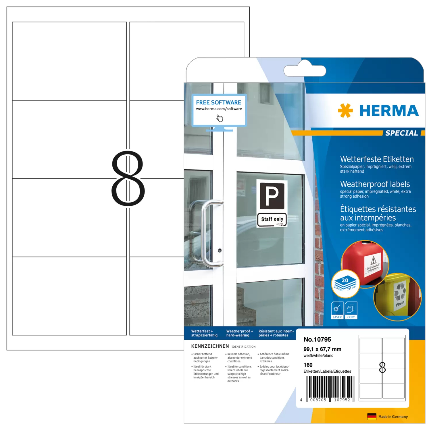 HERMA 10795 self-adhesive label Rounded rectangle Permanent White 160 pc(s)