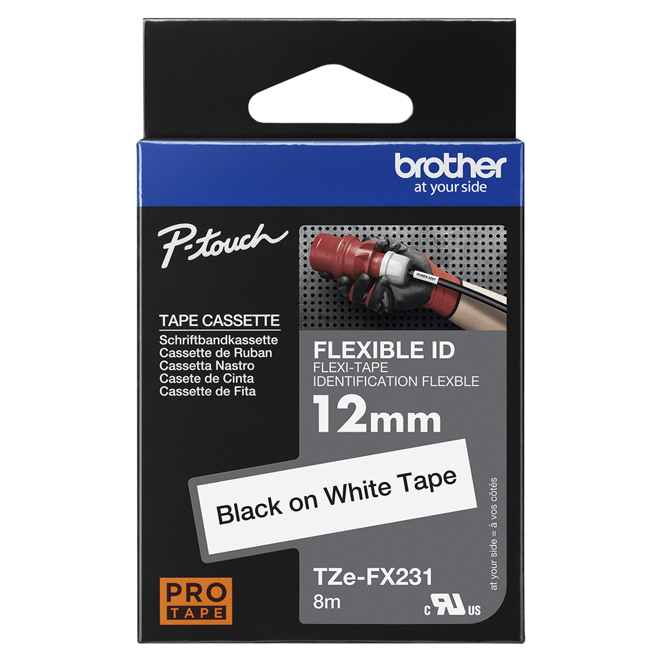 Brother TZE-FX231 DirectLabel black on white Laminat 12mm x 8m for Brother P-Touch TZ 3.5-18mm/6-12mm/6-18mm/6-24mm/6-36mm