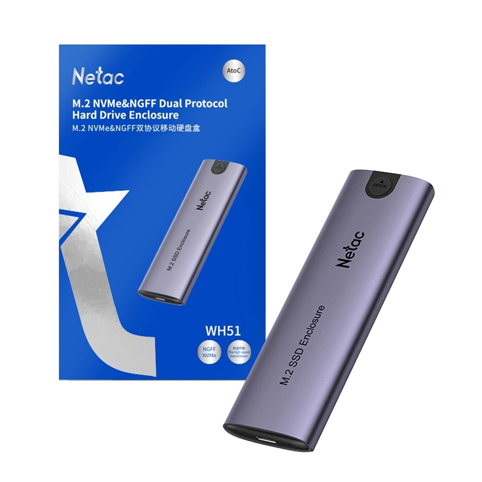 Image of NETAC M.2 NVMe/SATA External Enclosure, USB3.1, Aluminum, 10Gbps,...