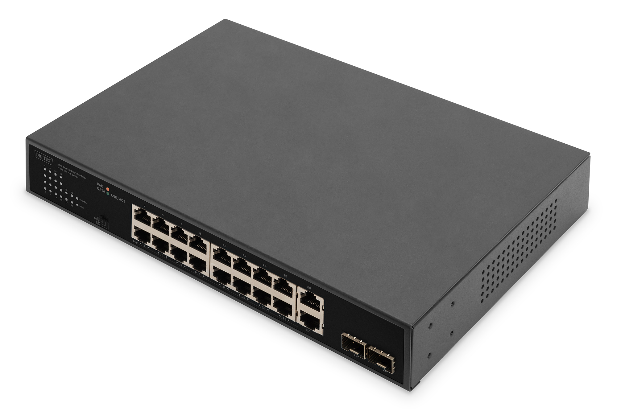 Image of Digitus 16-Port Gigabit PoE Networkswitch, 19 Zoll, unmanaged,2...