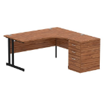 Dynamic Impulse W1600 x D1200 x H730mm Right Hand Crescent Desk Cantilever Leg With D600mm Desk High Pedestal Walnut Finish Black Frame - I004427 DD