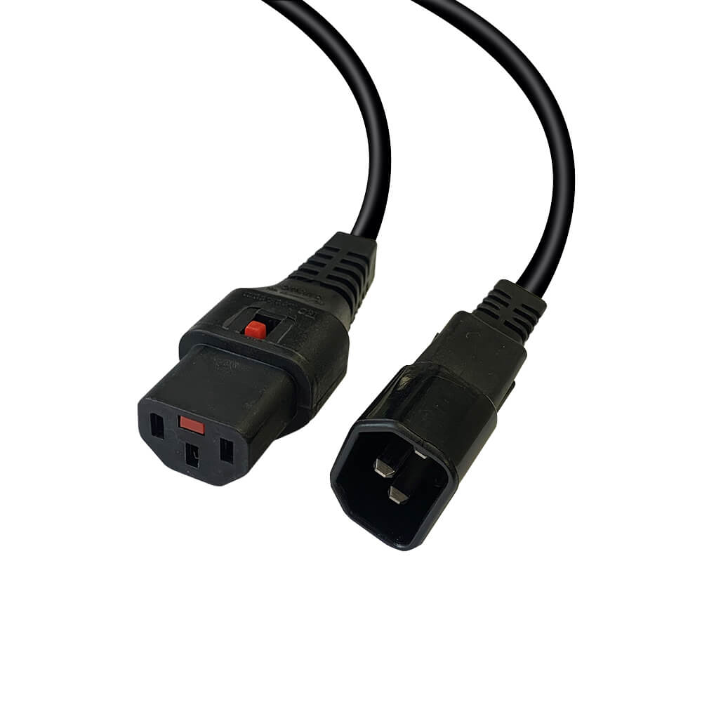 Videk IEC LOCK (C13) F to IEC (C14) M Mains Power Cable - Black 0.5Mtr