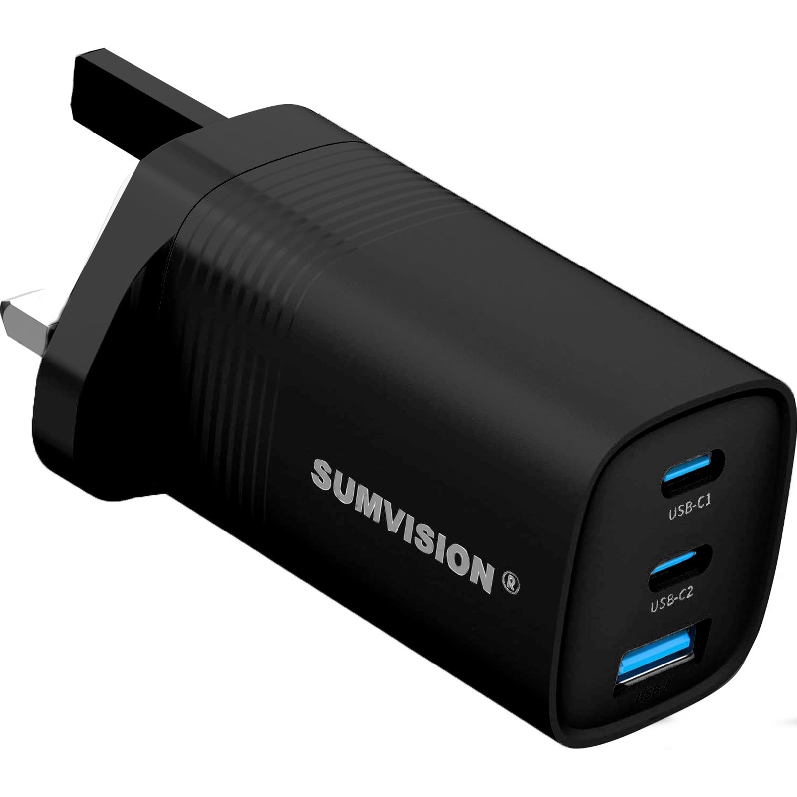 Sumvision Universal 3 Port USB Black Laptop Wall Charger. 65W. GaN. Mu