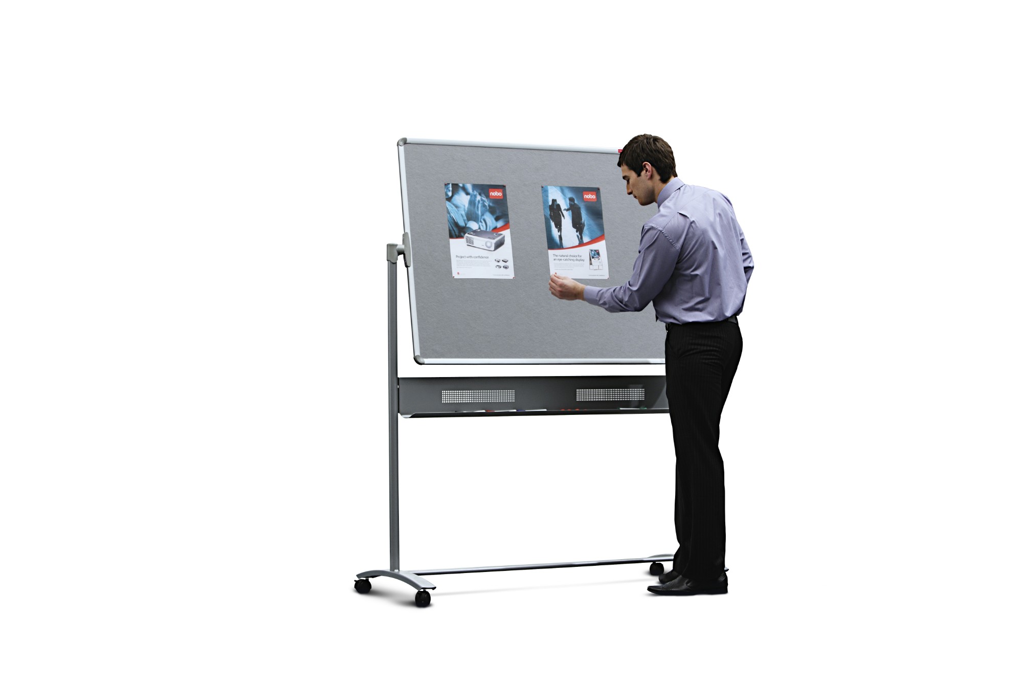 Nobo Mobile Combination Board Magnetic Steel Whiteboard/Grey Felt Noticeboard Horizontal Pivot 1200x900mm