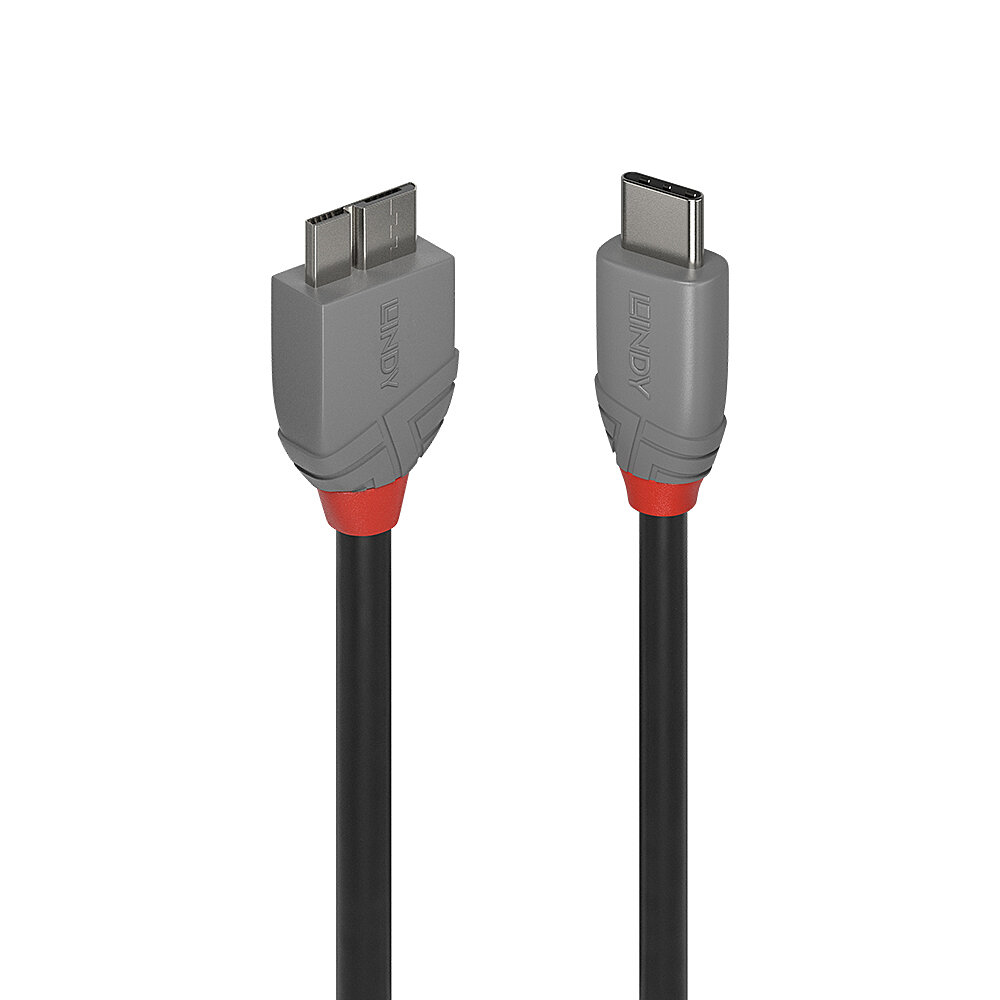 Image of Lindy 0.5m USB 3.2 Type C to Micro-B Cable, Anthra Line