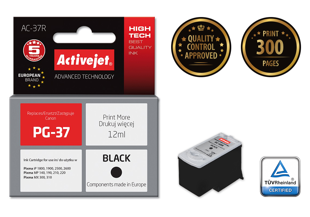 Activejet AC-37R ink (replacement for Canon PG-37; Premium; 12 ml; black)