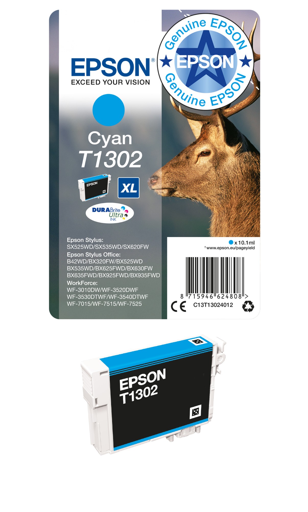 Epson Cyan C13t13024012/T1302 Ink Cartridge Xl. 765 Pages 10.1Ml For E