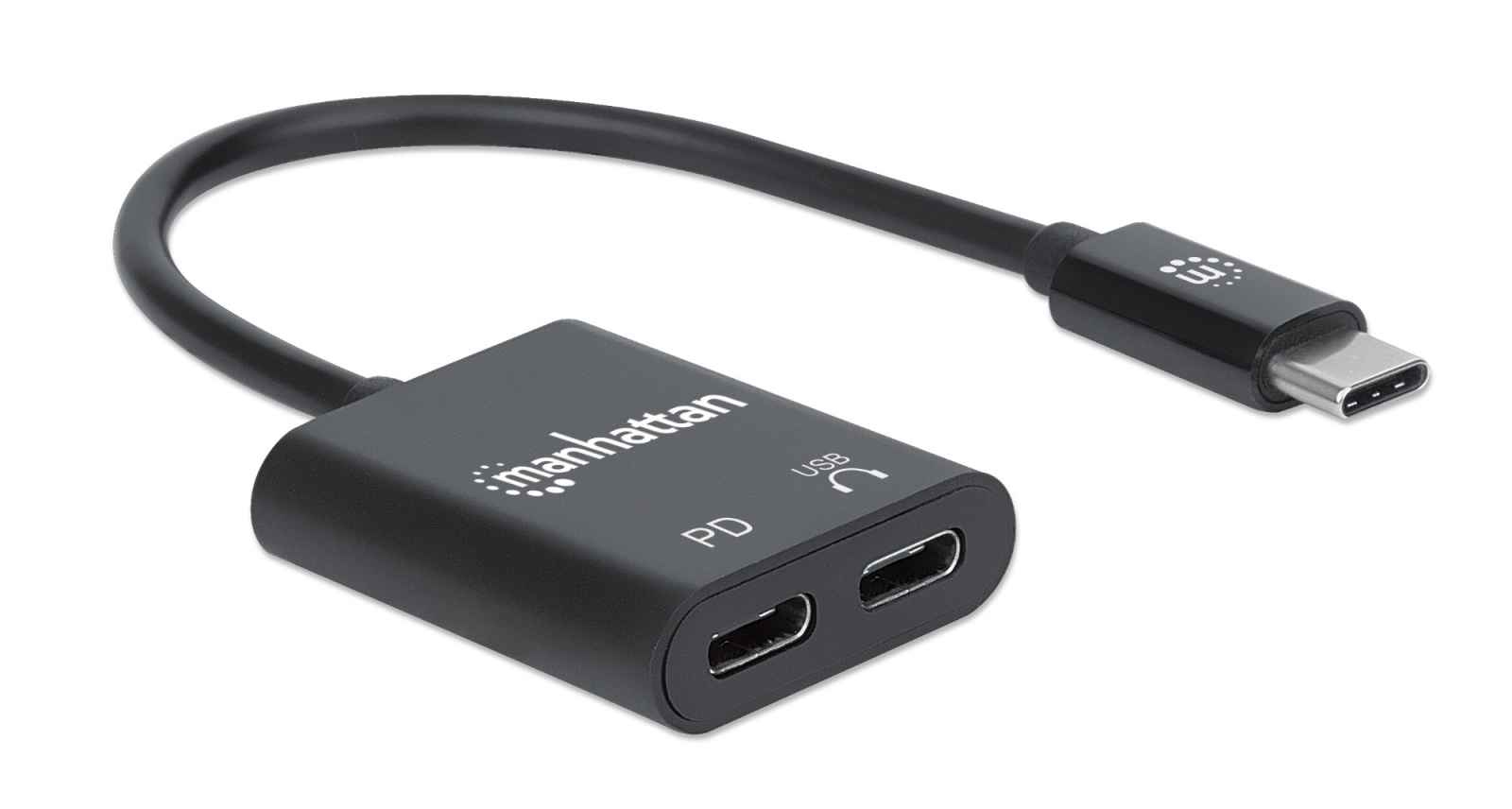Manhattan USB-C to USB-C (inc Power Delivery) and USB-C Audio, 480 Mbps (USB 2.0), Cable 11cm, Black, Box