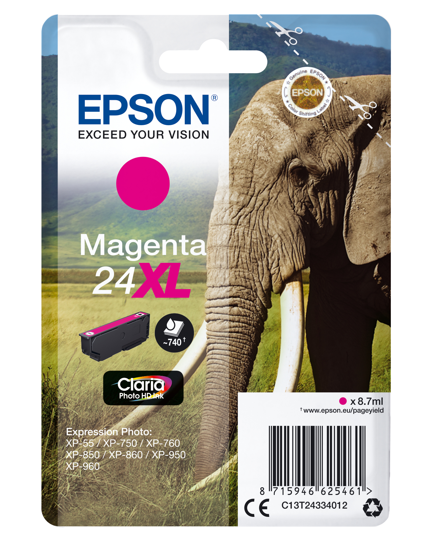 Image of Epson C13T24334012/24XL Ink cartridge magenta high-capacity, 500...