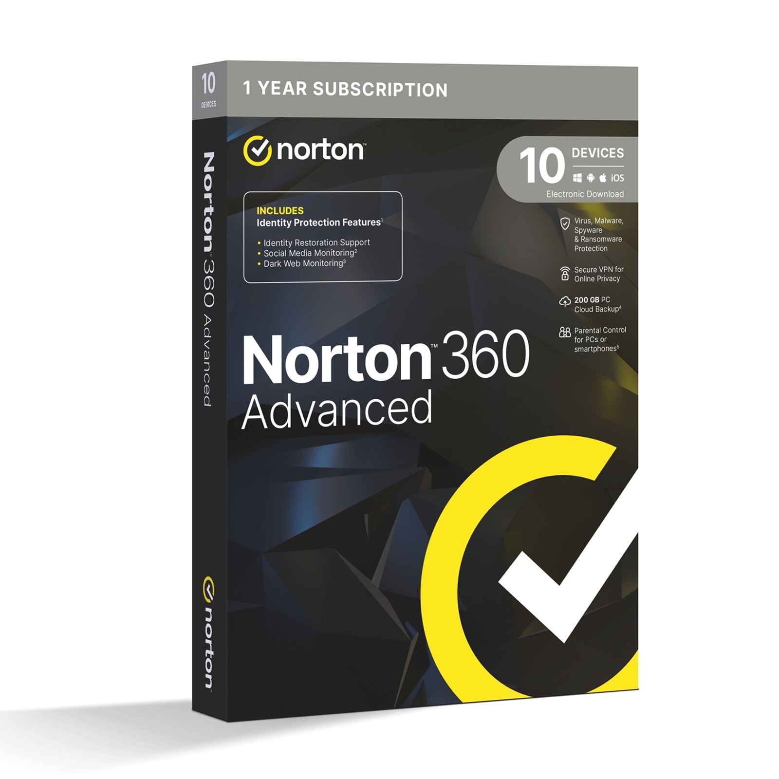 Image of NortonLifeLock 360 Advanced 1x 10 Device 1 Year Retail Licence -...