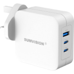 Sumvision Universal 3 Port USB Laptop Wall Charger, 100W, GaN, Multiport USB Connections with Type-C, USB-A QC 3.0 Fast Charge & USB-A, Includes UK Plug, Suitable for USB-C Laptop Charging, UK Design and Free UK Tech Support