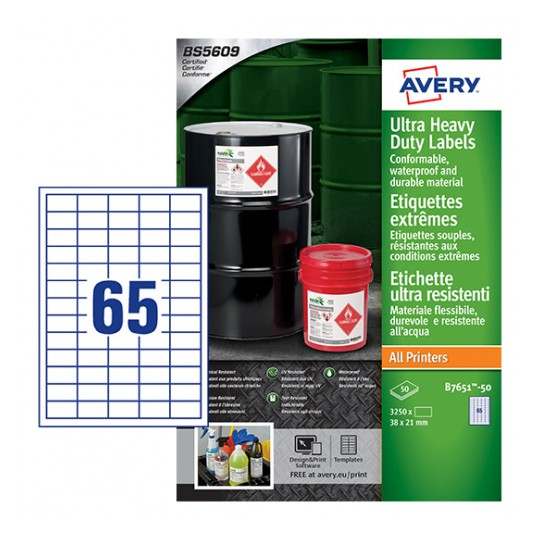 Image of Avery B7651-50 self-adhesive label Rectangle Permanent White 3250...