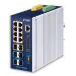 PLANET Industrial L3 8-Port Managed Gigabit Ethernet (10/100/1000) Power over Ethernet (PoE) Aluminium, Blue