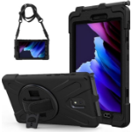 PISEN Generic Rugged Samsung Galaxy Tab Active5 / Tab Active3 (8') Case Black - Built-in-Kickstand, Adjustable Hand Strap, Shoulder Strap, Pen Holder, DropP