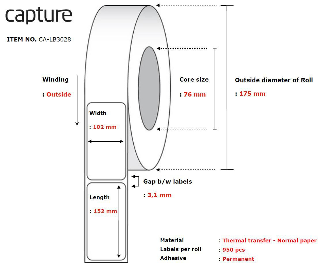 Image of Capture CA-LB3028 printer label White