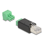 DeLOCK 66607 tussenstuk voor kabels RJ45 3 pin terminal block Zwart, Groen